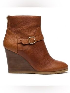 J. Crew Emmett Cognac Leather Wedge Ankle Boots in Women’s Size 8